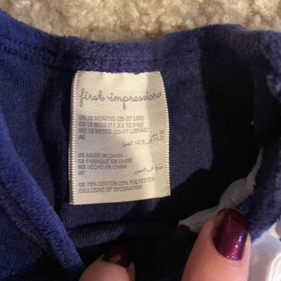 18 month First Impressions Velour Feel Outfit Blue White polka dots bow - Picture 3 of 6